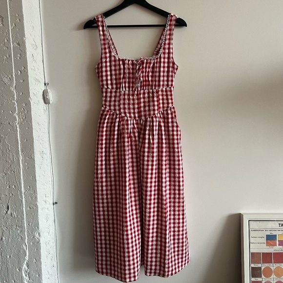 Red and white gingham midi dress - Picture 1 of 4